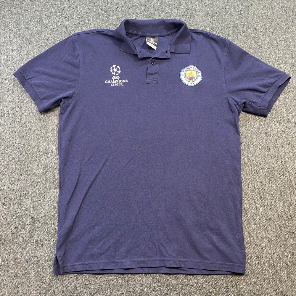 UEFA Champions League Manchester City Polo Sz L Men Navy Sportswear Soccer Crest
